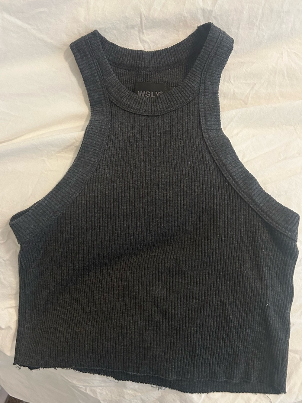 WSLY Charcoal Ribbed High-Neck Cropped Tank